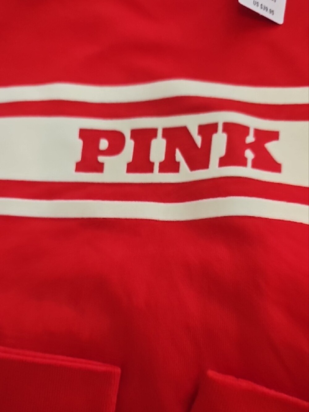 PINK Victoria's Secret Red Crewneck T-shirt with Stripe Logo XXL NWT - Picture 4 of 7